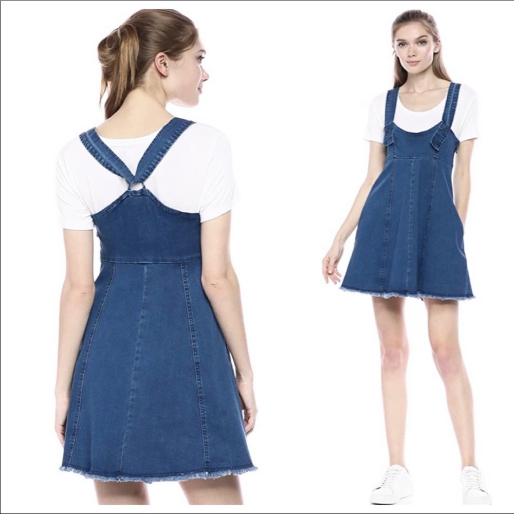 BCBGeneration SUSPENDER DENIM SKATER DRESS